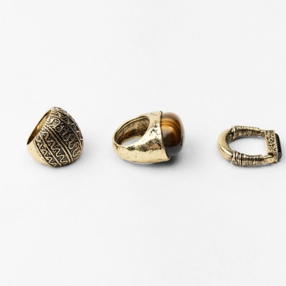 Zara 3 Pack Stone Gold Ring Set - Picture 4 of 4